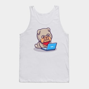 Cute Bulldog Operating Laptop Tank Top